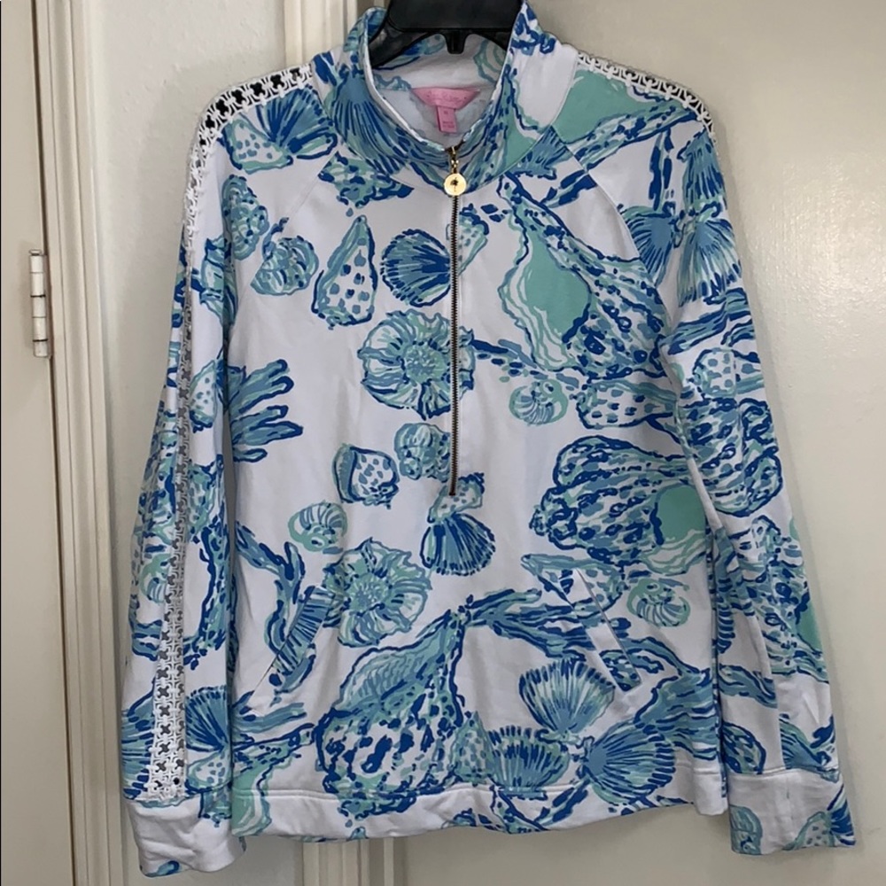 Lilly Pulitzer Barefoot Princess Blue White Lace Skipper Popover M